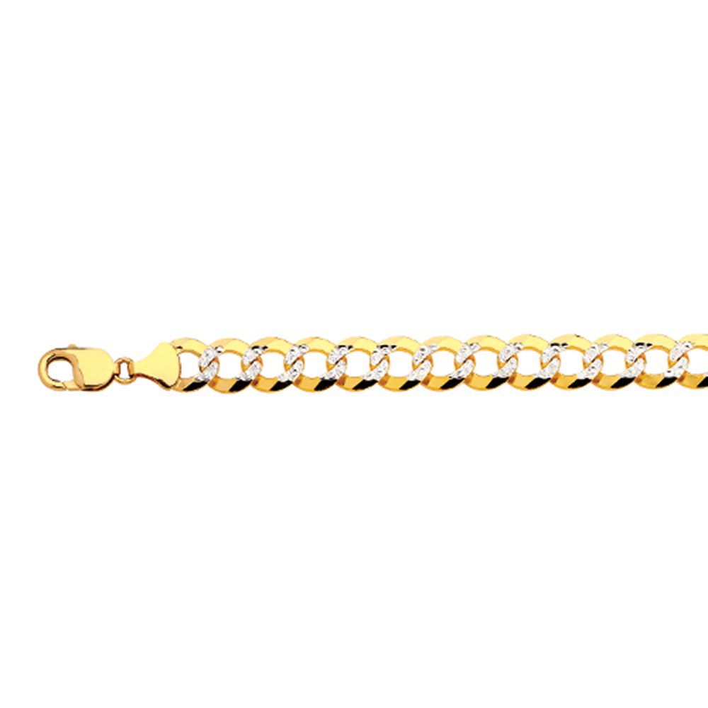 14K 12MM YELLOW GOLD SOLID PAVE CURB 8.5" CHAIN BRACELET (AVAILABLE IN LENGTHS 7" - 30")