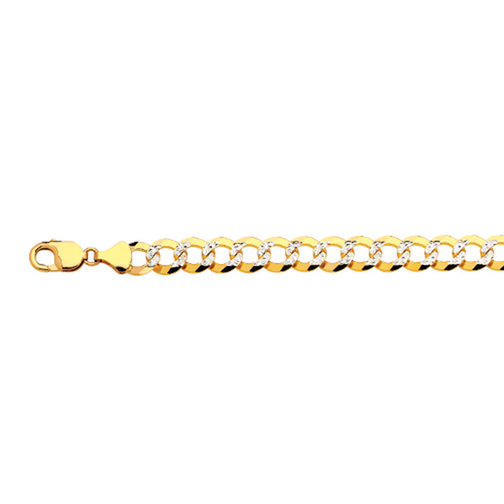 10K 11MM YELLOW GOLD SOLID PAVE CURB 16" CHAIN NECKLACE