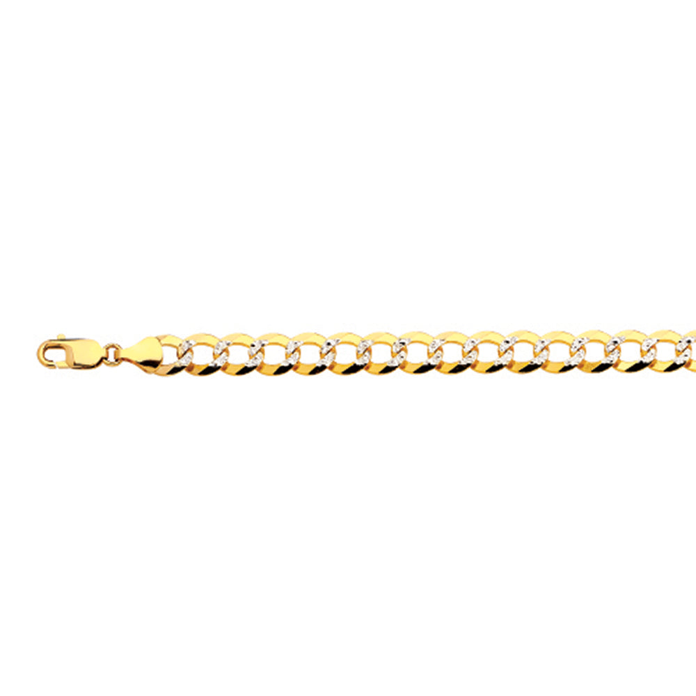 14K 9.5MM YELLOW GOLD SOLID PAVE CURB 22" CHAIN NECKLACE (AVAILABLE IN LENGTHS 7" - 30")