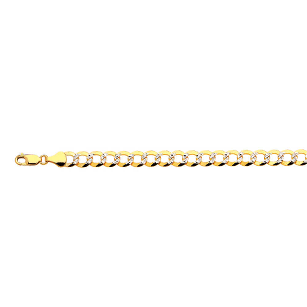 14K 8MM YELLOW GOLD SOLID PAVE CURB 18" CHAIN NECKLACE (AVAILABLE IN LENGTHS 7" - 30")