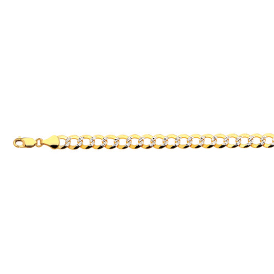 14K 8MM YELLOW GOLD SOLID PAVE CURB 20" CHAIN NECKLACE (AVAILABLE IN LENGTHS 7" - 30")