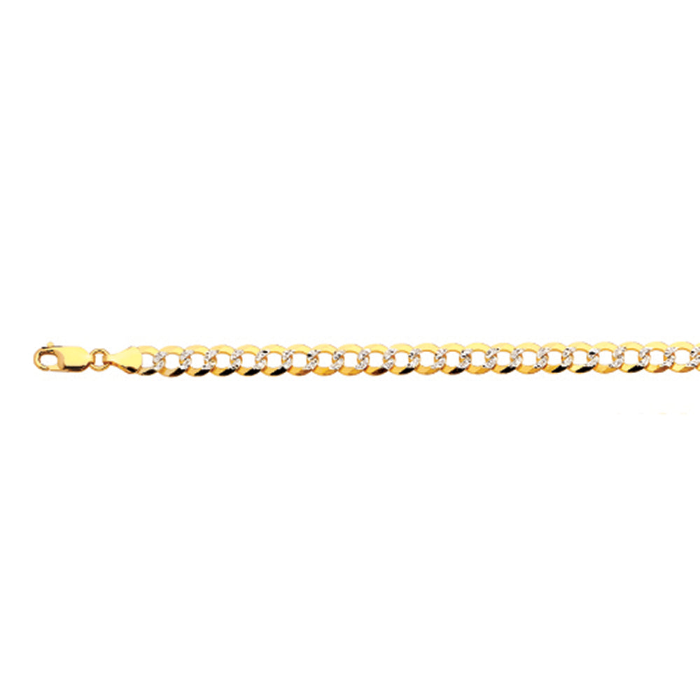 10K 7MM YELLOW GOLD SOLID PAVE CURB 16" CHAIN NECKLACE (AVAILABLE IN LENGTHS 7" - 30")