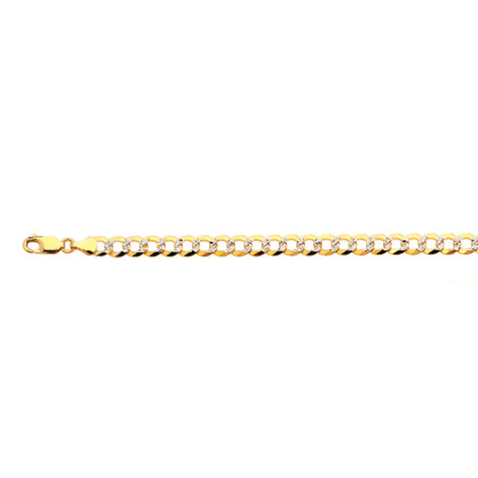 14K 7MM YELLOW GOLD SOLID PAVE CURB 7" CHAIN BRACELET (AVAILABLE IN LENGTHS 7" - 30")