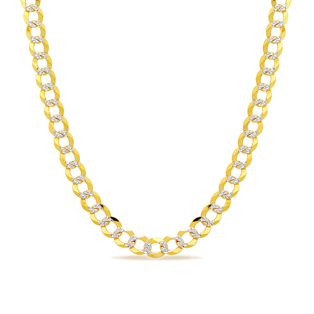 14K 5.5MM YELLOW GOLD SOLID PAVE CURB 18" CHAIN NECKLACE (AVAILABLE IN LENGTHS 7" - 30")