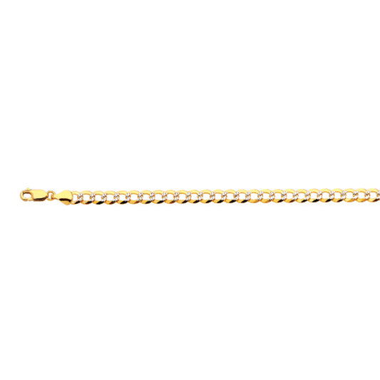 14K 5.5MM YELLOW GOLD SOLID PAVE CURB 9" CHAIN BRACELET (AVAILABLE IN LENGTHS 7" - 30")