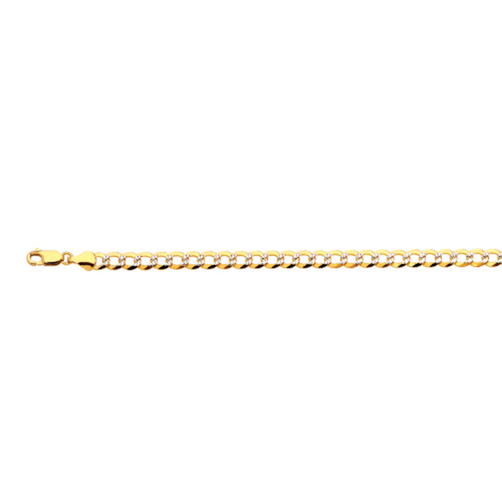 14K 5.5MM YELLOW GOLD SOLID PAVE CURB 16" CHAIN NECKLACE (AVAILABLE IN LENGTHS 7" - 30")