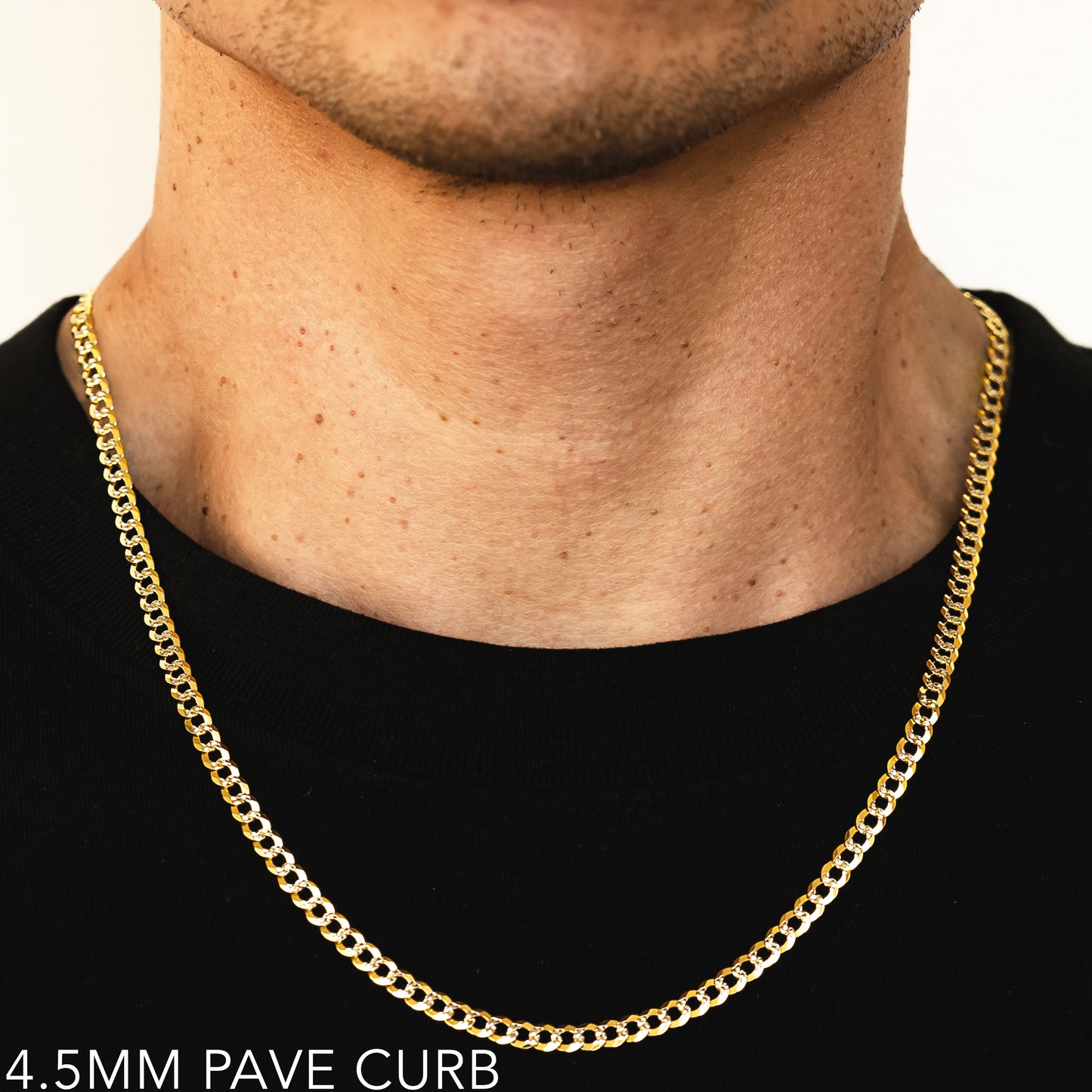 14K 4.5MM YELLOW GOLD SOLID PAVE CURB 24" CHAIN NECKLACE (AVAILABLE IN LENGTHS 7" - 30")