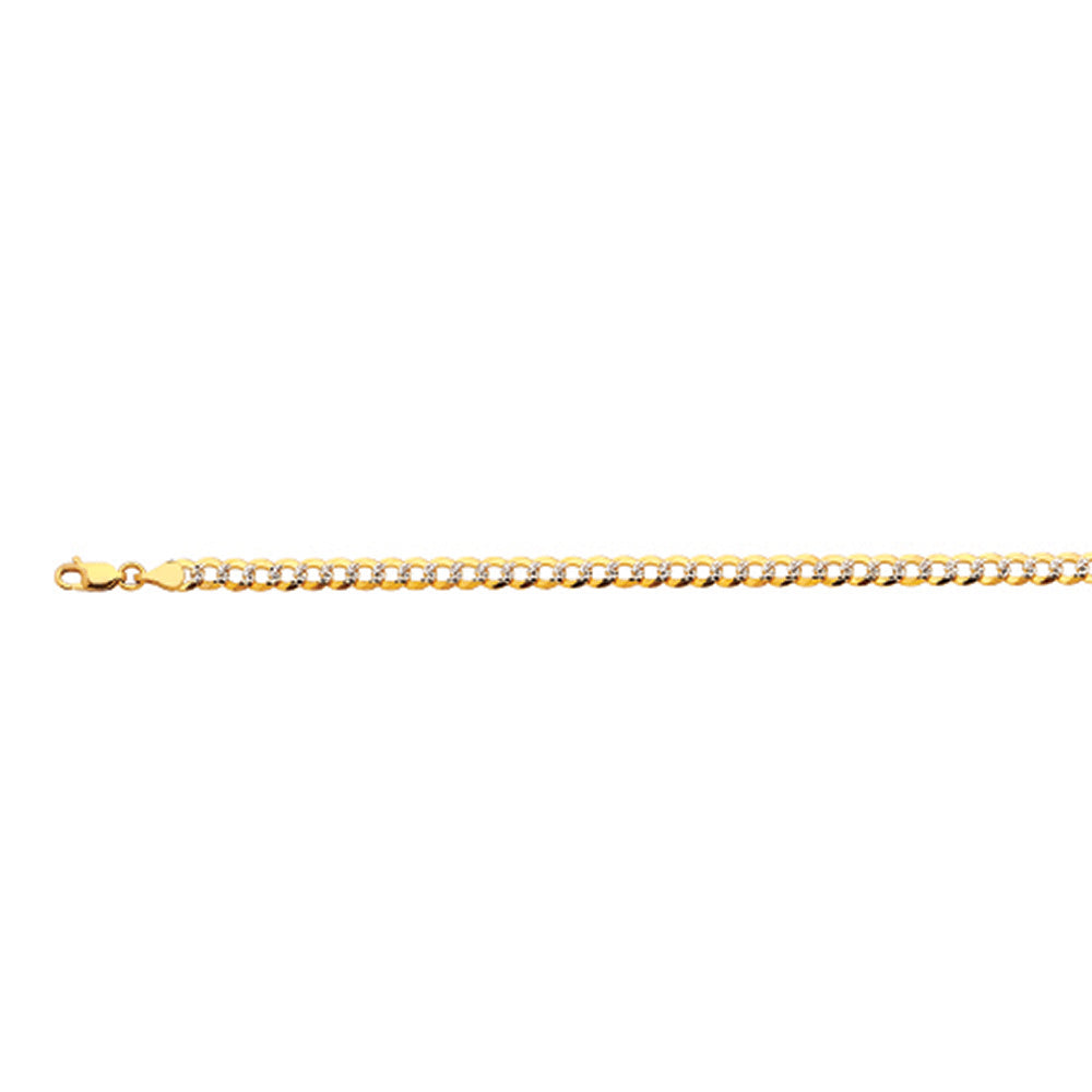 14K 4.5MM YELLOW GOLD SOLID PAVE CURB 16" CHAIN NECKLACE (AVAILABLE IN LENGTHS 7" - 30")