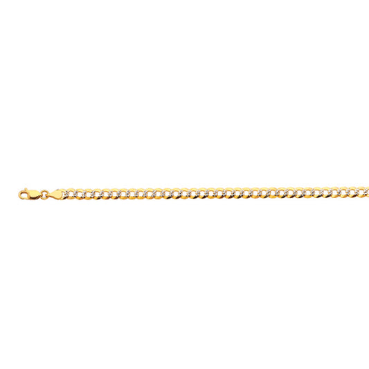 14K 4.5MM YELLOW GOLD SOLID PAVE CURB 7" CHAIN BRACELET (AVAILABLE IN LENGTHS 7" - 30")