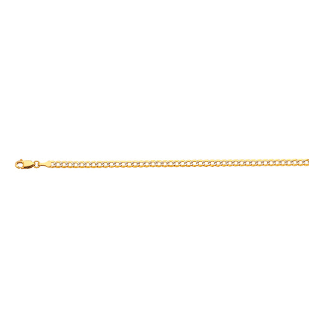 14K 3.5MM YELLOW GOLD SOLID PAVE CURB 28" CHAIN NECKLACE (AVAILABLE IN LENGTHS 7" - 30")