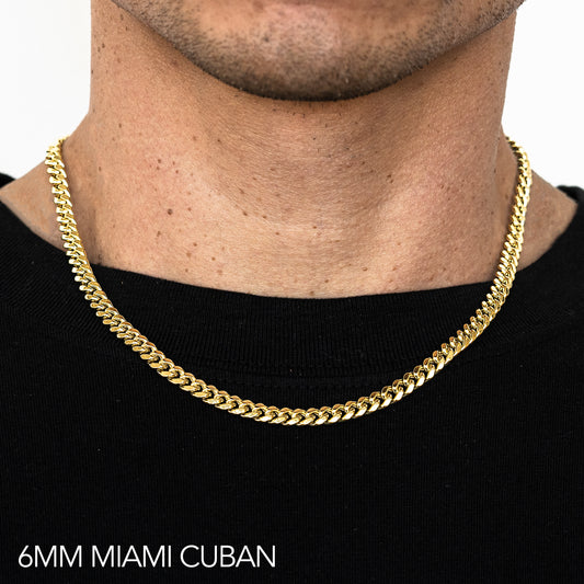 18K 6MM YELLOW GOLD SOLID MIAMI CUBAN 28" CHAIN NECKLACE (AVAILABLE IN LENGTHS 7" - 30")