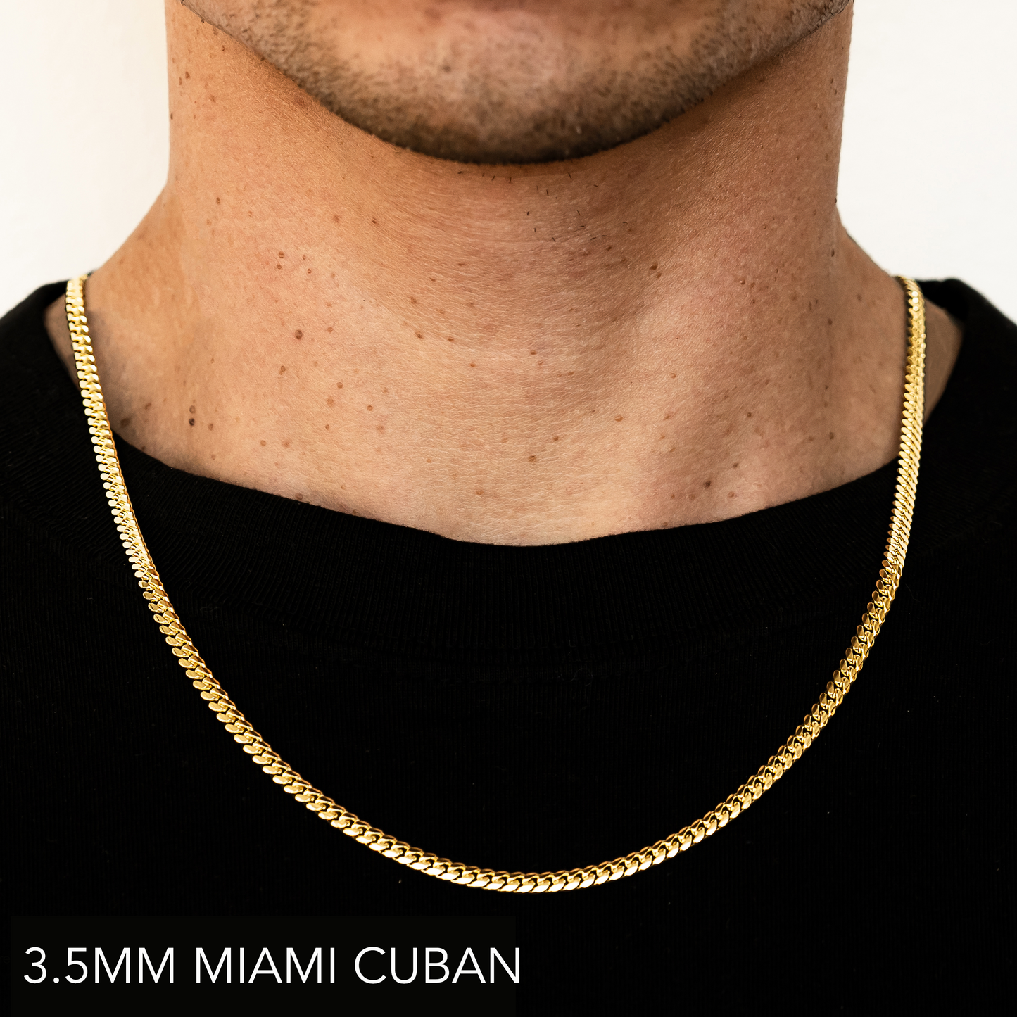 18K 3.5MM YELLOW GOLD SOLID MIAMI CUBAN 20" CHAIN NECKLACE (AVAILABLE IN LENGTHS 7" - 30")