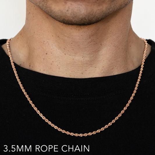 14K 3.5MM ROSE GOLD SOLID DC ROPE CHAIN NECKLACE