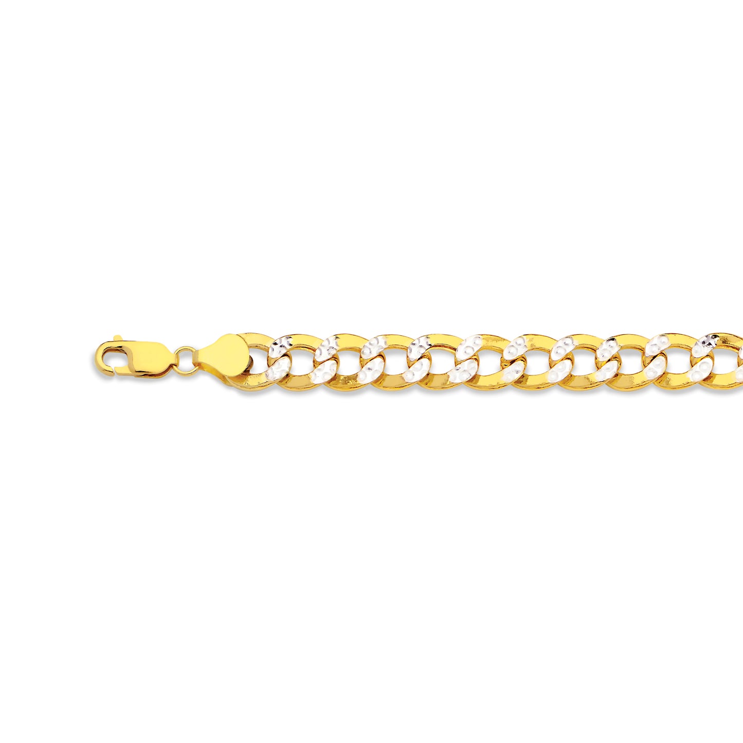 14K 9MM YELLOW GOLD HOLLOW PAVE CURB 9" CHAIN BRACELET (AVAILABLE IN LENGTHS 7" - 30")