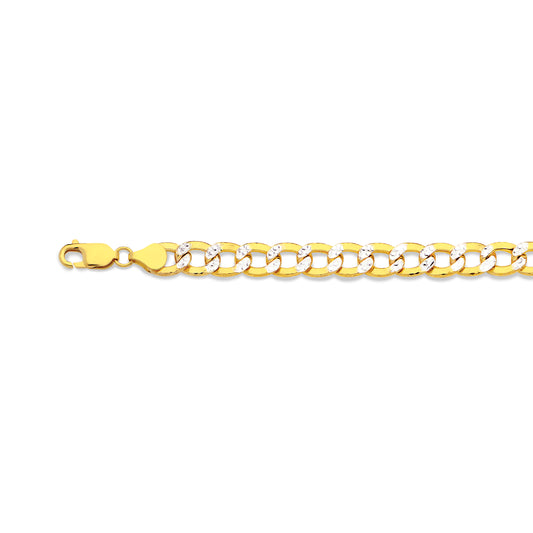 10K 7.5MM YELLOW GOLD HOLLOW PAVE CURB 16" CHAIN NECKLACE (AVAILABLE IN LENGTHS 7" - 30")