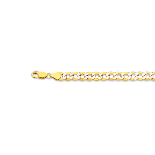 14K 6.5MM YELLOW GOLD HOLLOW PAVE CURB 22" CHAIN NECKLACE (AVAILABLE IN LENGTHS 7" - 30")