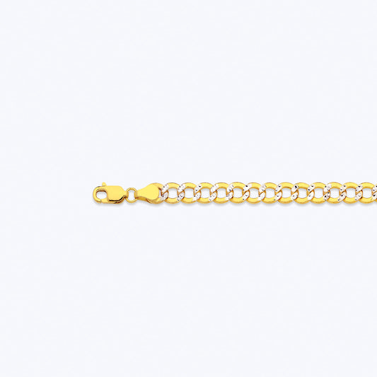 14K 5.5MM YELLOW GOLD HOLLOW PAVE CURB 24" CHAIN NECKLACE (AVAILABLE IN LENGTHS 7" - 30")