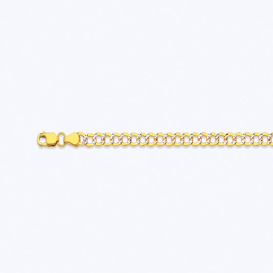 14K 3.5MM YELLOW GOLD HOLLOW PAVE CURB 20" CHAIN NECKLACE
