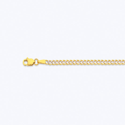 10K 2.5MM YELLOW GOLD HOLLOW PAVE CURB 16" CHAIN NECKLACE (AVAILABLE IN LENGTHS 7" - 30")