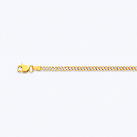 14K 2MM YELLOW GOLD HOLLOW PAVE CURB 16" CHAIN NECKLACE