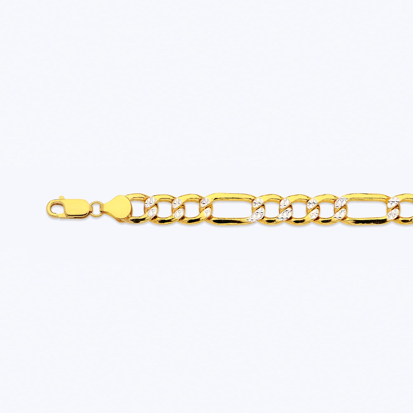 10K 10.5MM YELLOW GOLD HOLLOW PAVE FIGARO BRACELET