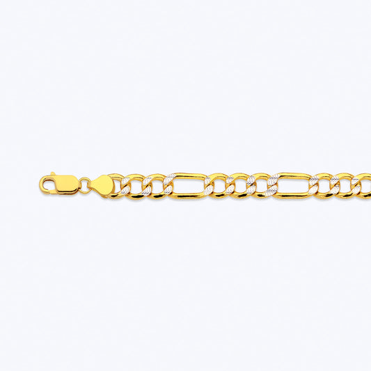 10K 7.5MM YELLOW GOLD HOLLOW PAVE FIGARO 16" CHAIN NECKLACE (AVAILABLE IN LENGTHS 7" - 30")