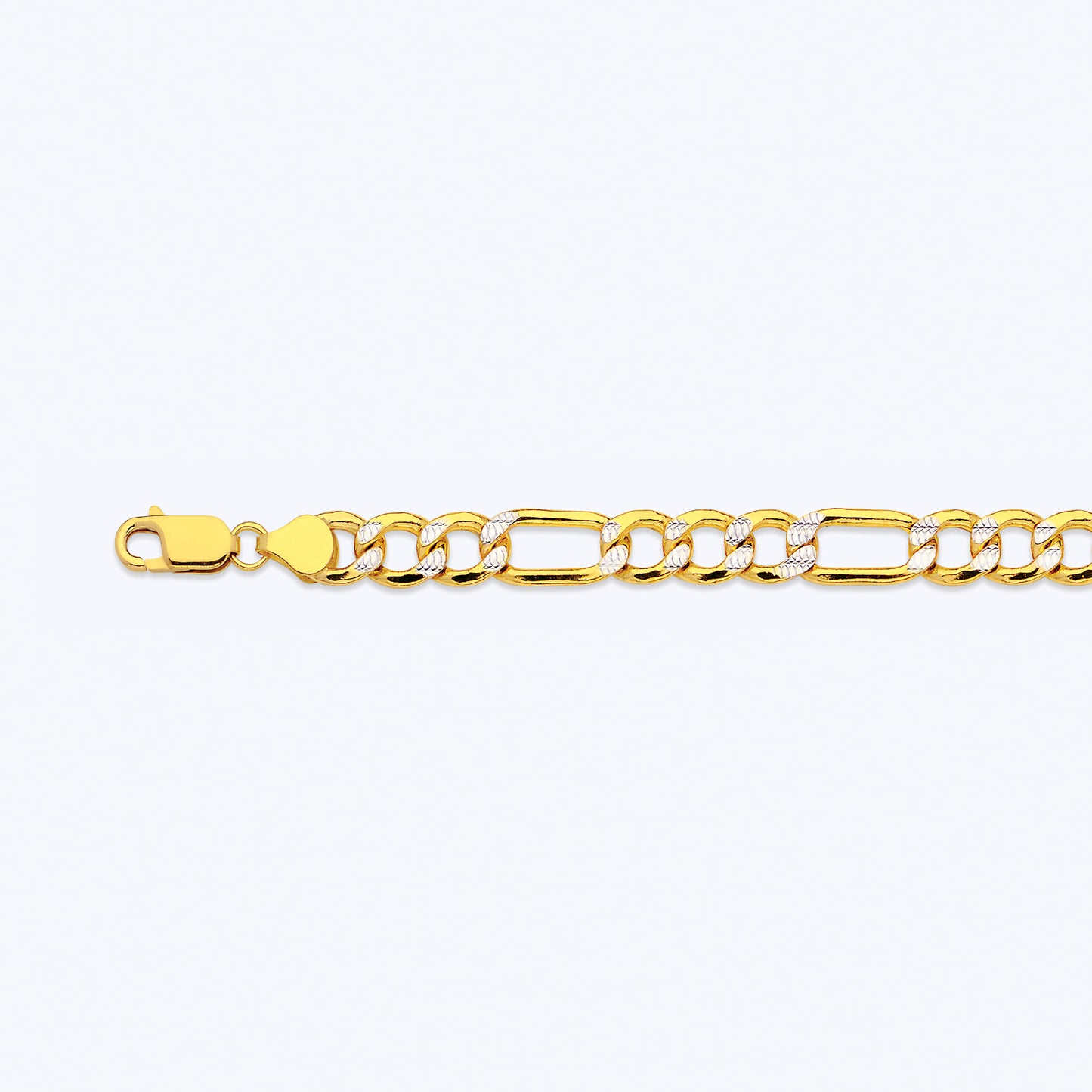 14K 7.5MM YELLOW GOLD HOLLOW PAVE FIGARO 9" CHAIN BRACELET (AVAILABLE IN LENGTHS 7" - 30")