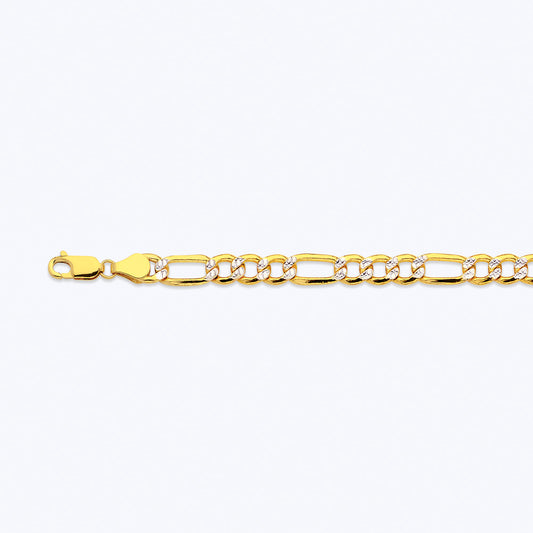 14K 6.5MM YELLOW GOLD HOLLOW PAVE FIGARO 18" CHAIN NECKLACE