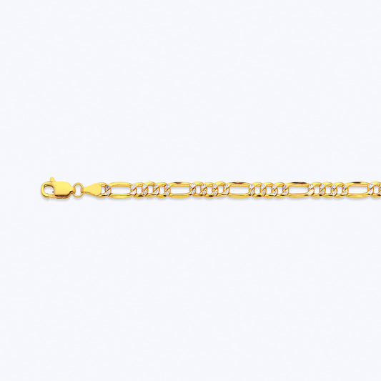 14K 4.5MM YELLOW GOLD HOLLOW PAVE FIGARO 16" CHAIN NECKLACE (AVAILABLE IN LENGTHS 7" - 30")