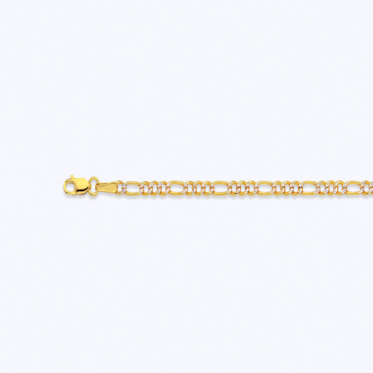 14K 2.5MM YELLOW GOLD HOLLOW PAVE FIGARO 30" CHAIN NECKLACE
