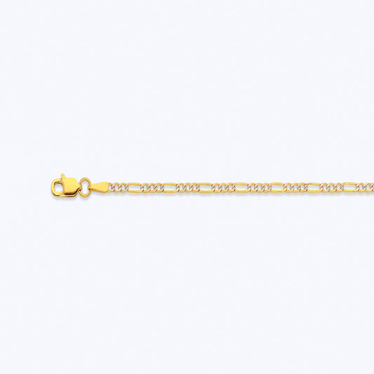 10K 2MM YELLOW GOLD HOLLOW PAVE FIGARO 16" CHAIN NECKLACE (AVAILABLE IN LENGTHS 7" - 30")