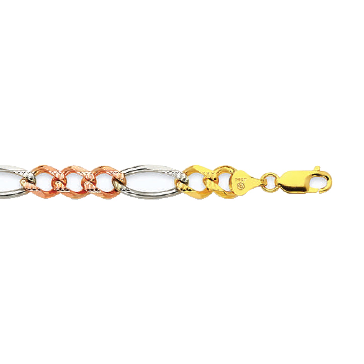 14K 8MM TRICOLOR GOLD SOLID FIGARO CHAIN NECKLACE