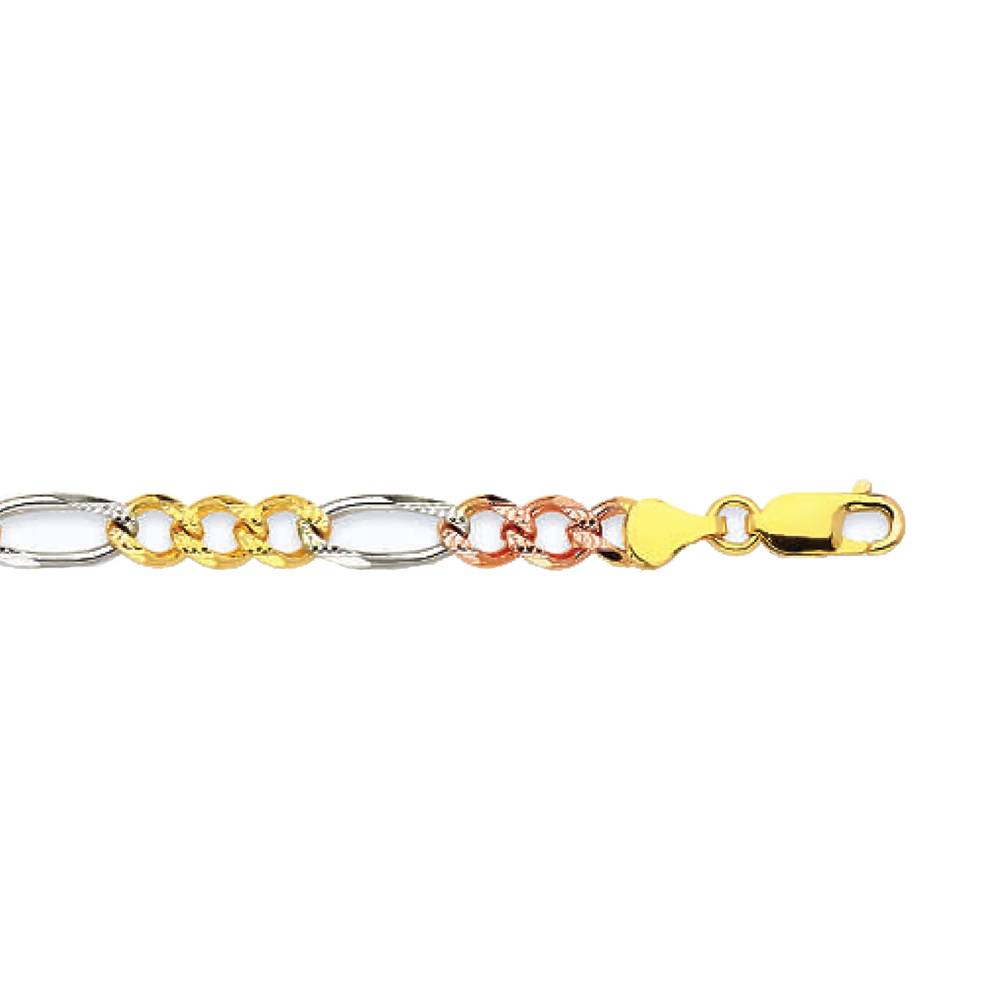 14K 6MM TRICOLOR GOLD SOLID FIGARO 16" CHAIN NECKLACE (AVAILABLE IN LENGTHS 7" - 30")