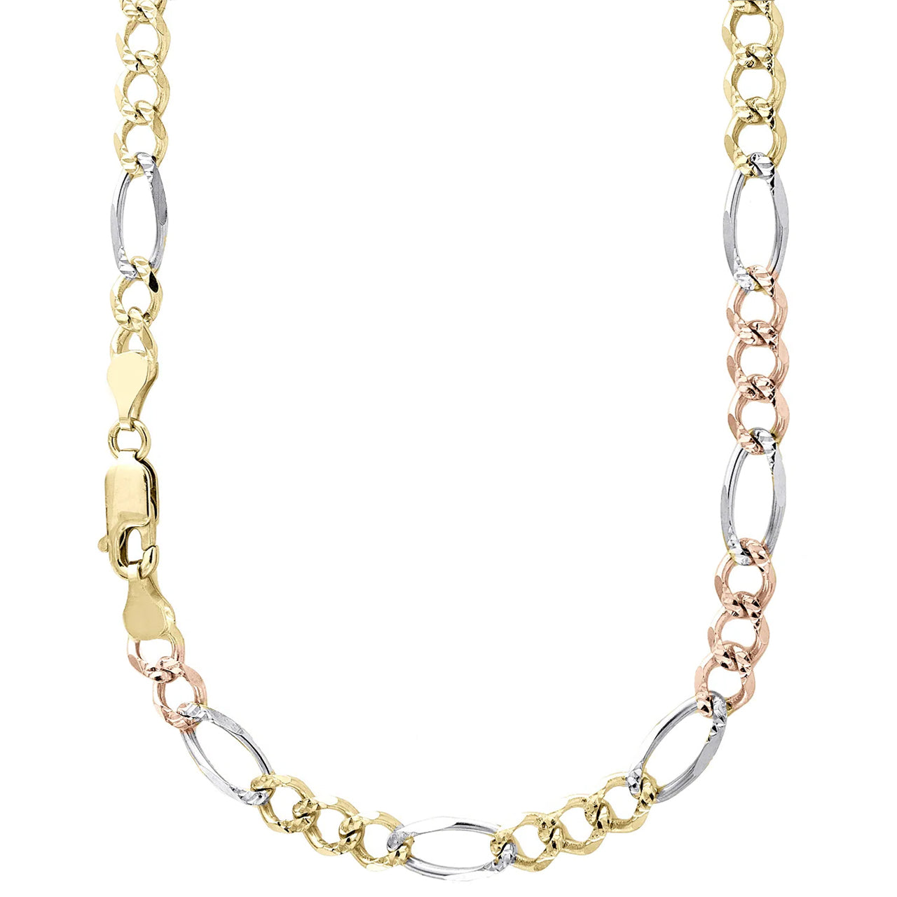 14K 5MM TRICOLOR GOLD HOLLOW FIGARO 20" CHAIN NECKLACE (AVAILABLE IN LENGTHS 7" - 30")