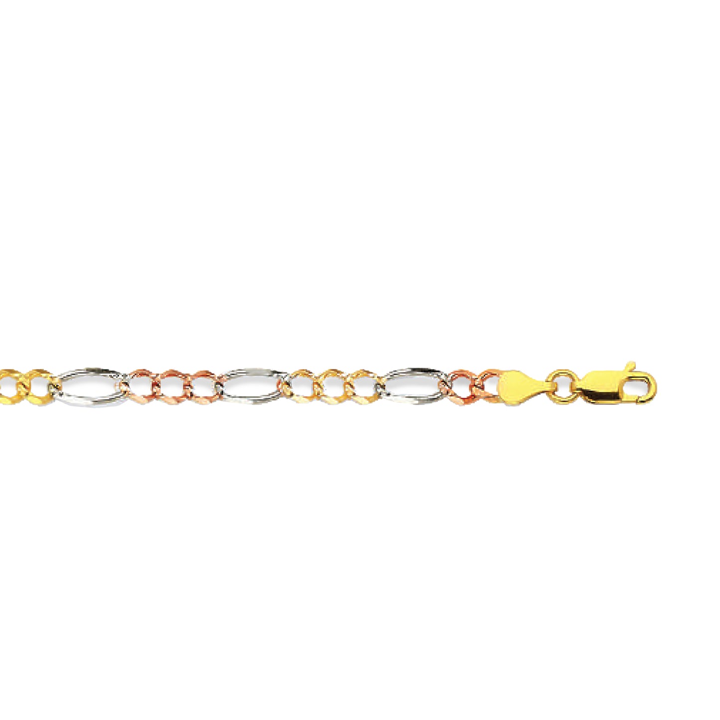 14K 4.5MM TRICOLOR GOLD HOLLOW FIGARO 24" CHAIN NECKLACE (AVAILABLE IN LENGTHS 7" - 30")