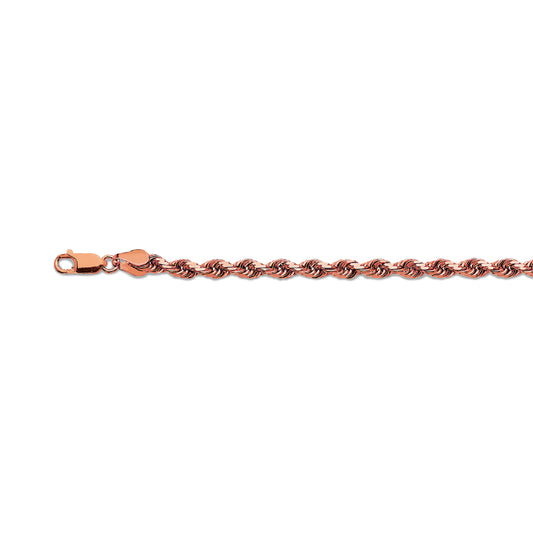 14K 4MM ROSE GOLD SOLID DC ROPE 7" CHAIN BRACELET (AVAILABLE IN LENGTHS 7" - 30")