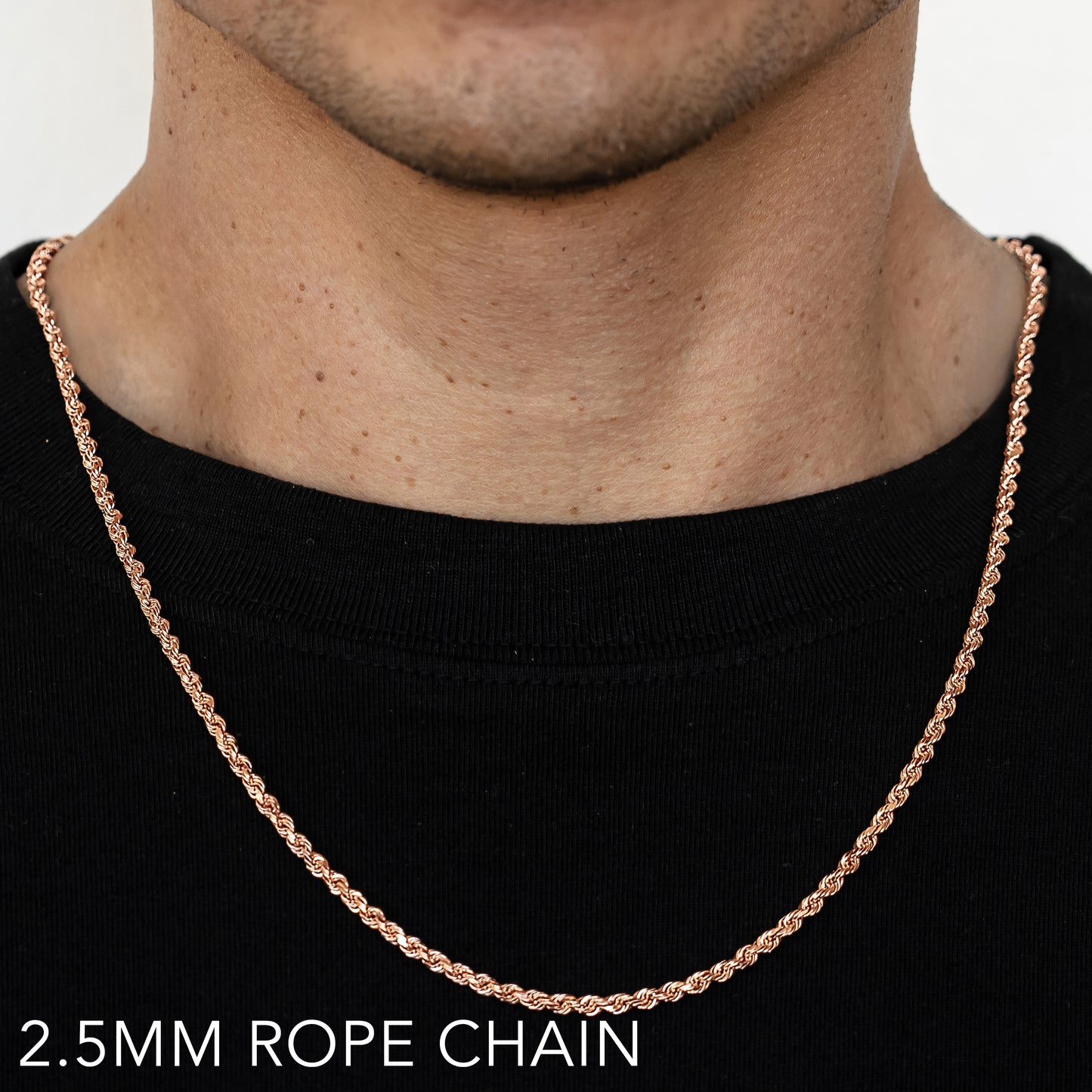 14K 2.5MM ROSE GOLD SOLID DC ROPE 18" CHAIN NECKLACE (AVAILABLE IN LENGTHS 7" - 30")