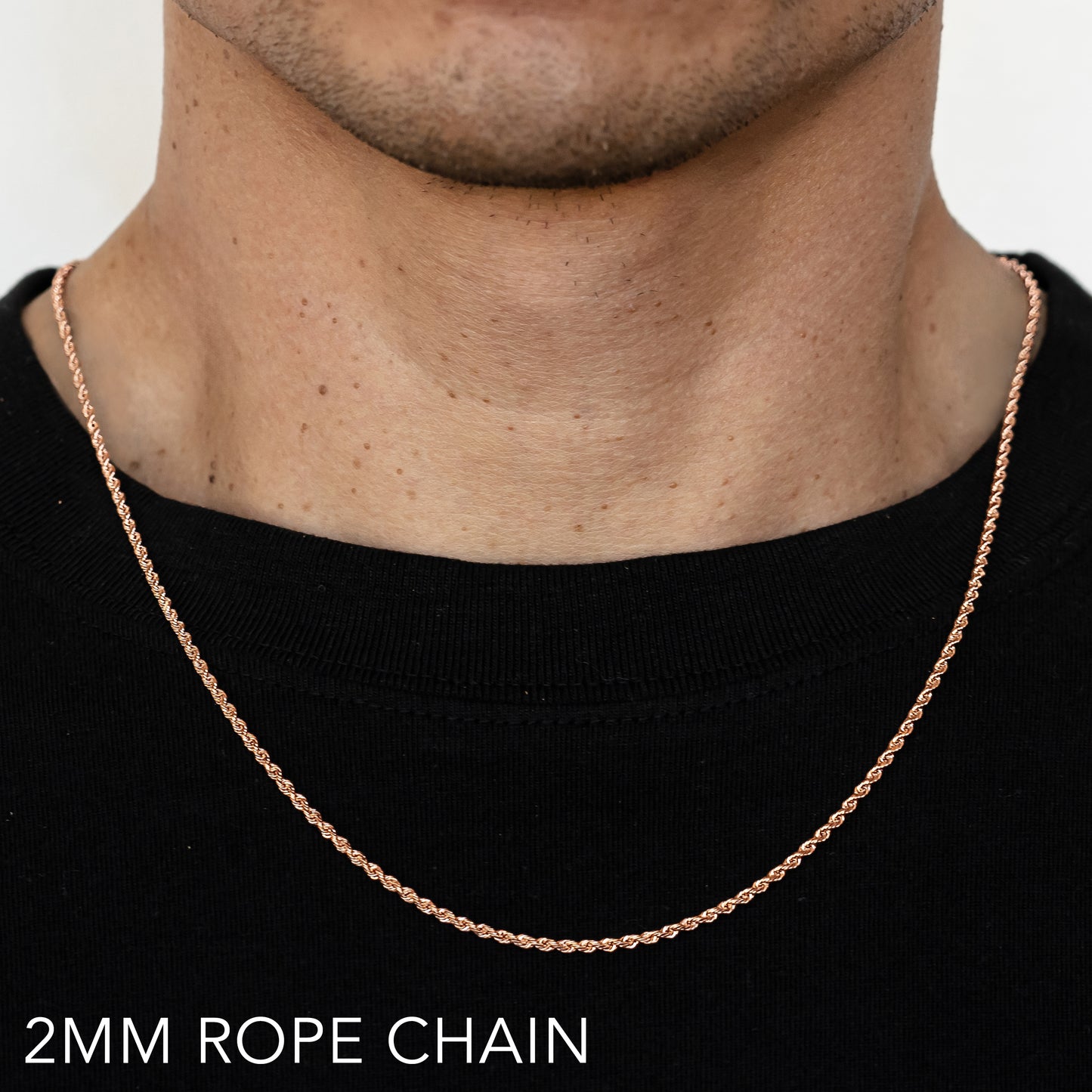 14K 2MM ROSE GOLD SOLID DC ROPE 16" CHAIN NECKLACE (AVAILABLE IN LENGTHS 7" - 30")