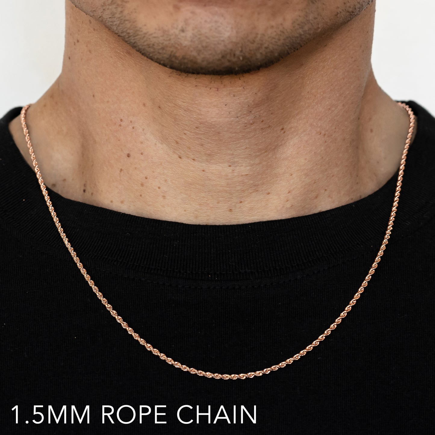 10K 1.5MM ROSE GOLD SOLID DC ROPE 28" CHAIN NECKLACE (AVAILABLE IN LENGTHS 7" - 30")