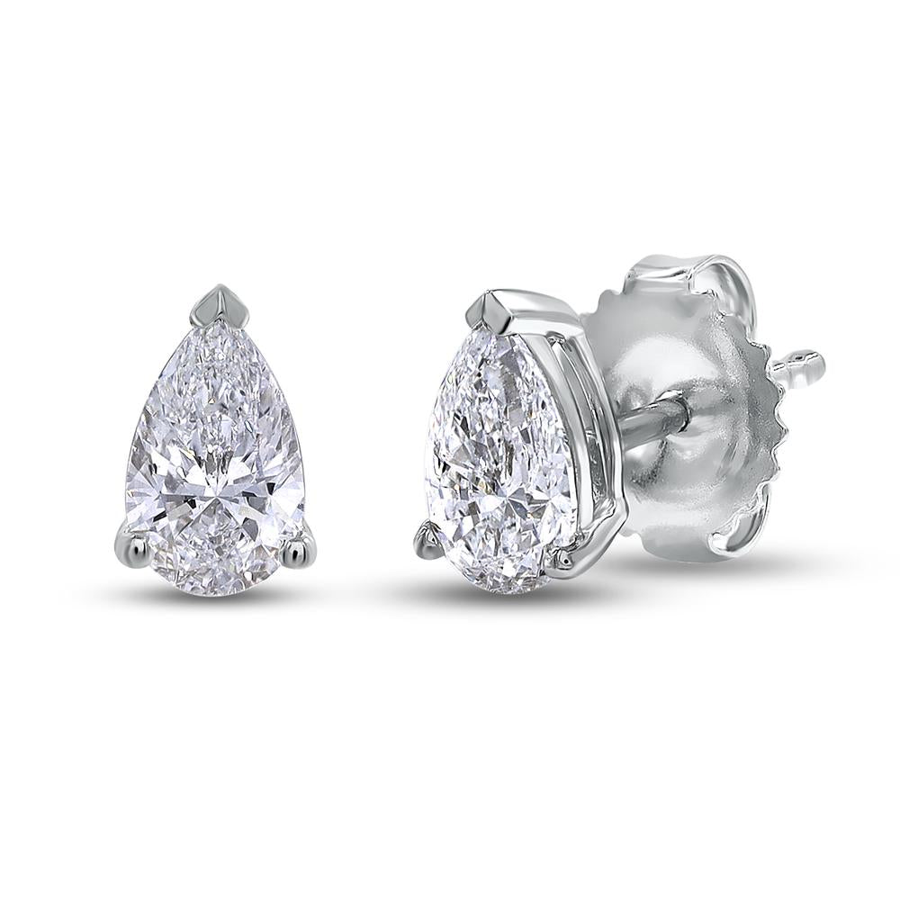 1.00 Cttw Pear Shape Lab Grown Diamond Push Back Solitaire Stud Earrings In 14K Solid Gold Jewelry