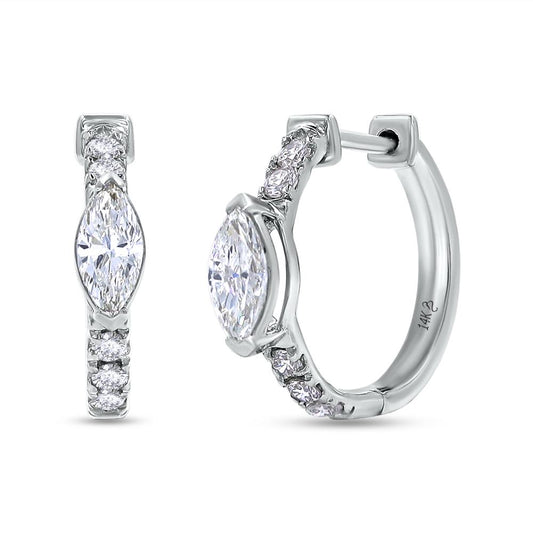 0.75 Cttw Marquise and Round Lab Grown Diamond Hidden Snap Post Hoop Earrings In 14K Solid Gold Jewelry