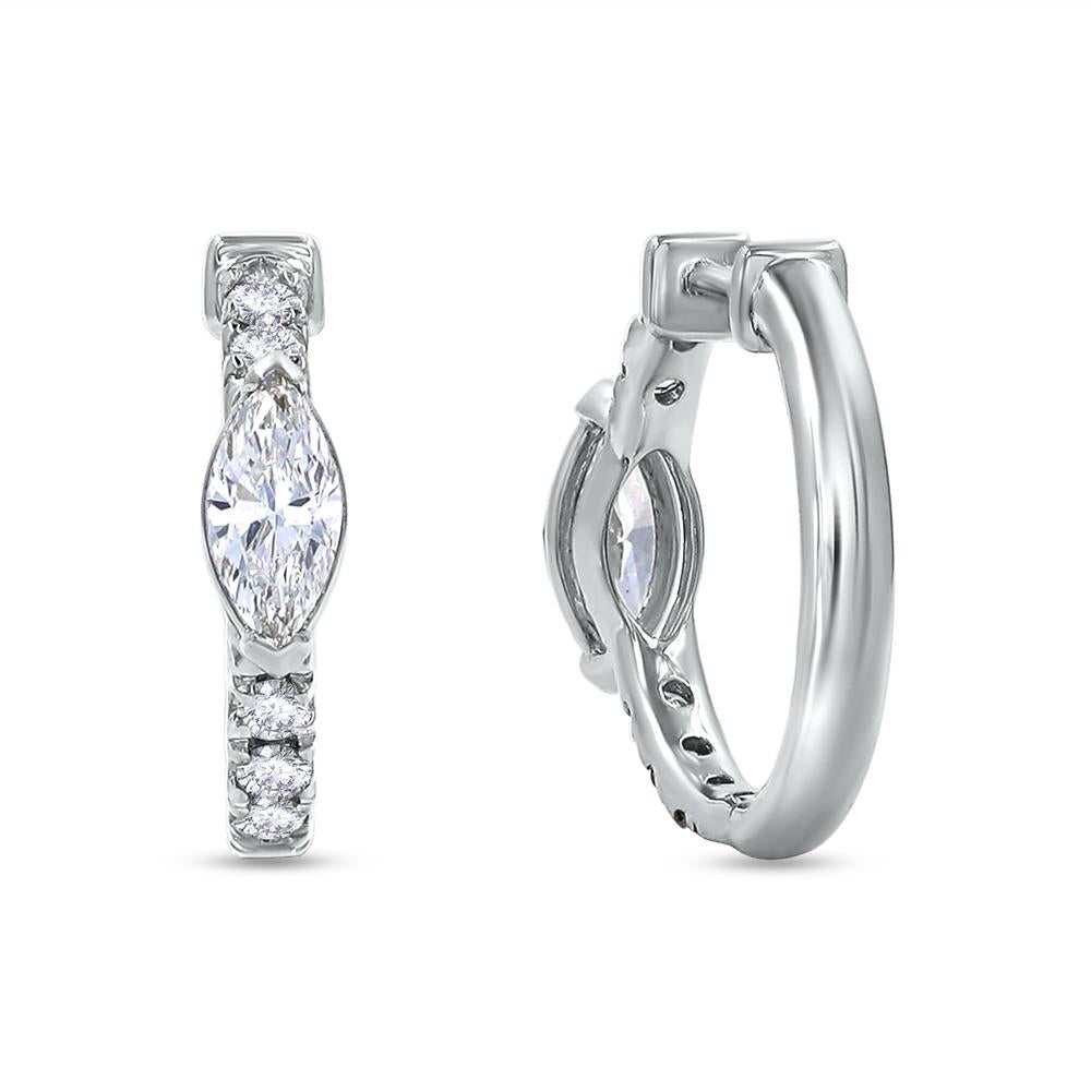 0.75 Cttw Marquise and Round Lab Grown Diamond Hidden Snap Post Hoop Earrings In 14K Solid Gold Jewelry