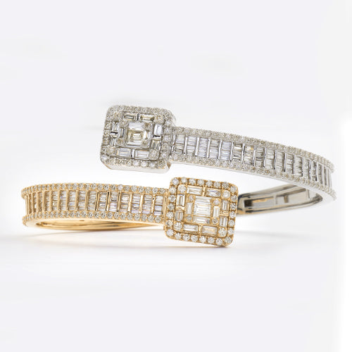 14KW+Y 6.25CTW DIAMOND CUFF BRACELET - BAGUETTE &