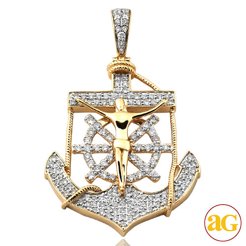 14KY 1.75CTW DIAMOND ANCHOR JESUS PENDANT