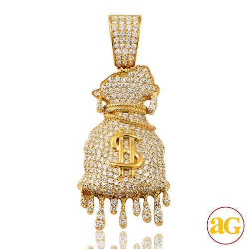 14KY 3.85CTW DIAMOND DRIPPING MONEY BAG PENDANT