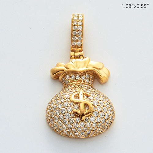 14KY 0.90CTW DIAMOND MONEY BAG PENDANT WITH $