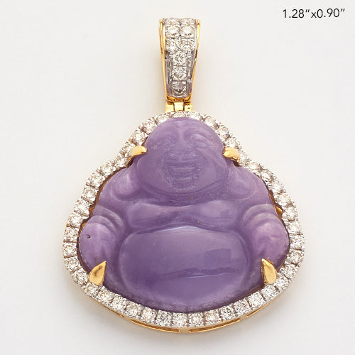 10KY 0.65CTW DIAMOND JADE BUDDHA PENDANT