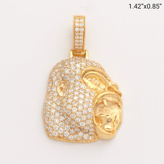 10KY 2.15CTW DIAMOND ANGRY GORILLA FACE PENDANT