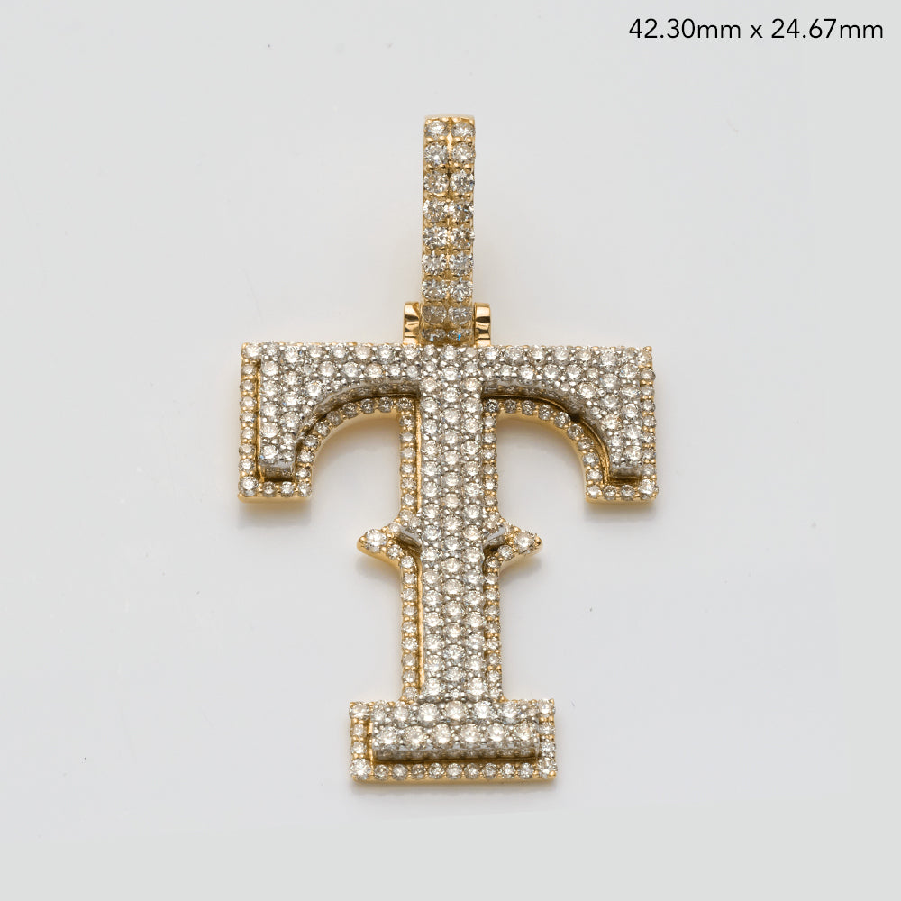 14KY+W 1.85CTW DIAMOND SPORTS FONT INITIAL PENDANT