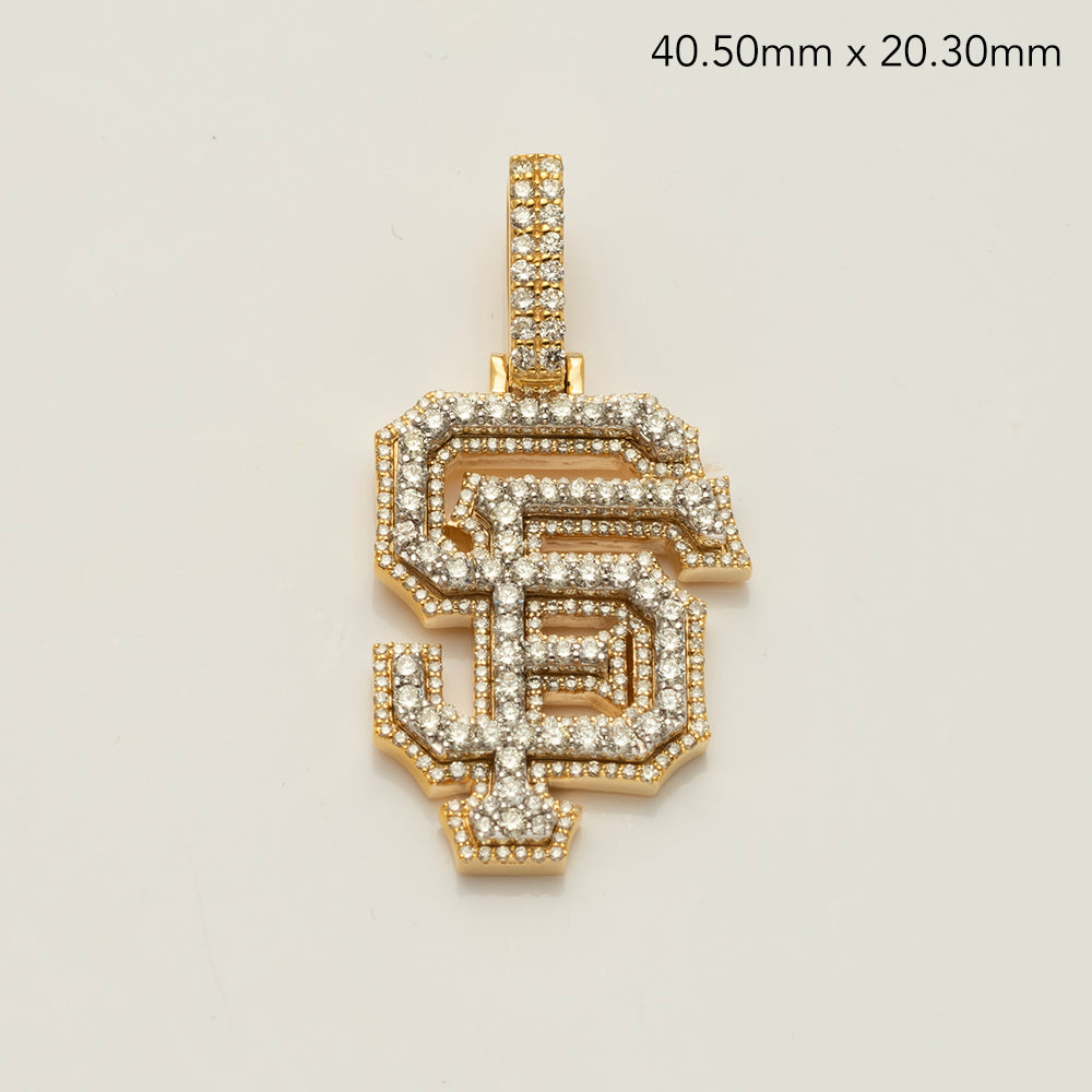 14KY+W 1.75CTW DIAMOND 3D SPORTS LOGO "SF" PENDANT